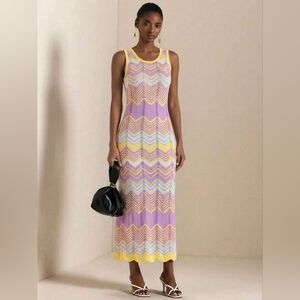 Pastel Rainbow Zig Zag Crochet Sleeveless Maxi Dress